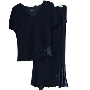 Studio 1 Embellished Black Evening Skirt & Top Set Sz 14